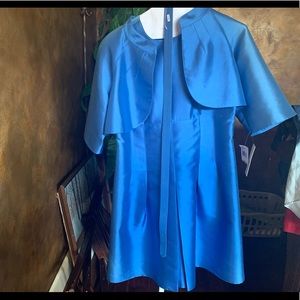 TERI JON Baby Blue Dress with a Belt and Shrug